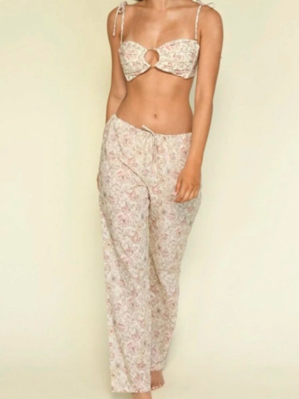 NWT MONTCE VENETIA Floral Wide-Leg Swim cover up Pants in Pink & Cream